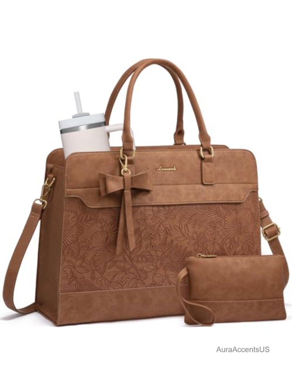 Water-Resistant PU Leather Laptop Tote Bag Briefcase fits 17.3 inch